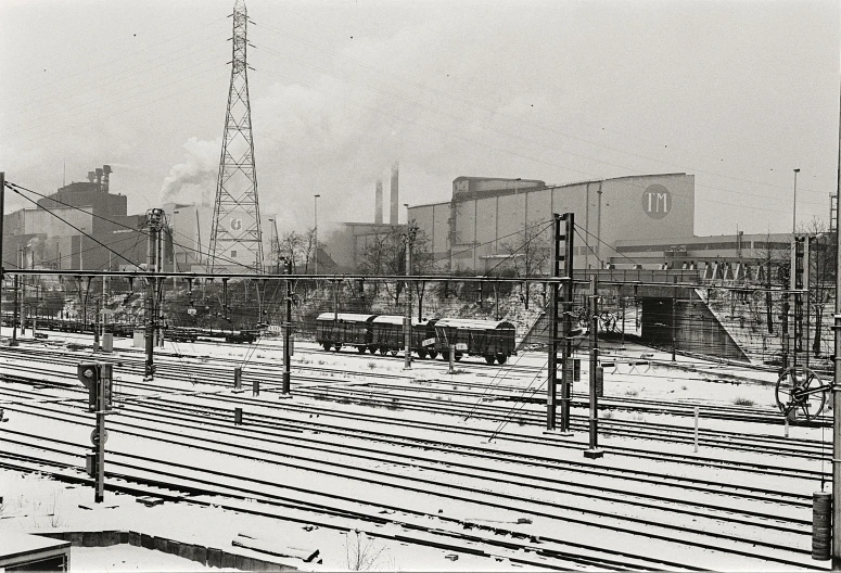 a black and white po of train tracks