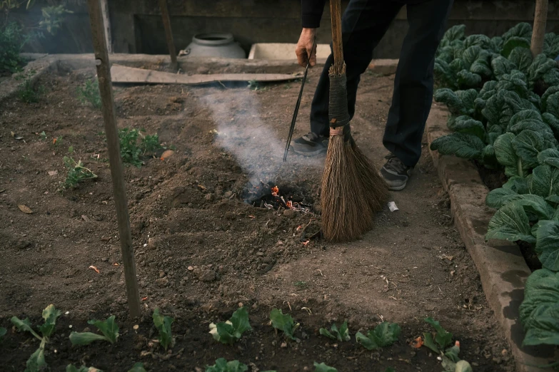 a person cooking some kind of dish in the middle of some dirt