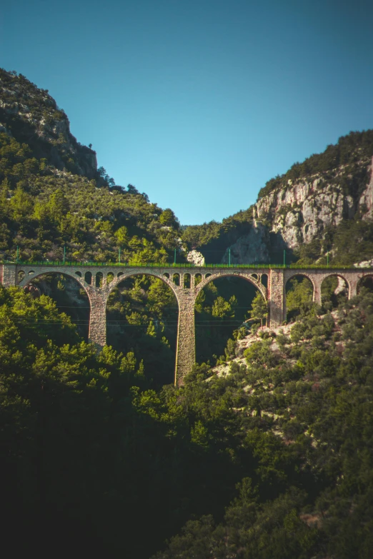 a train goes over a bridge over a river