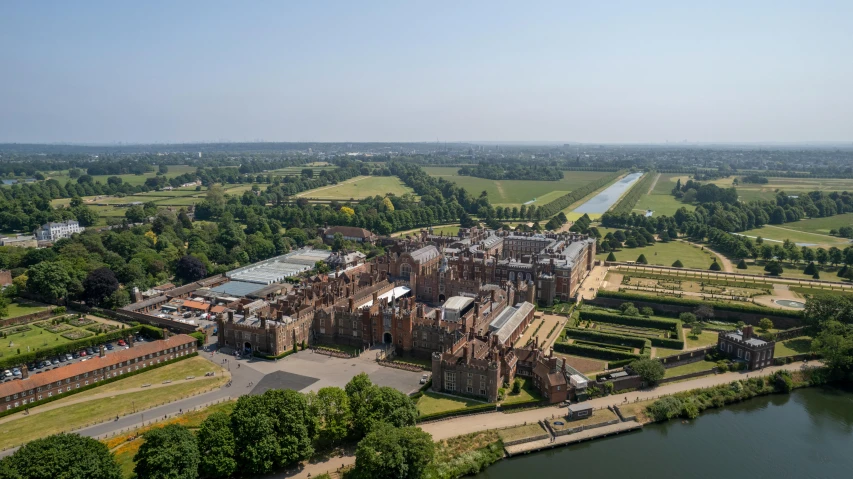 an aerial view of a castle in the countryside