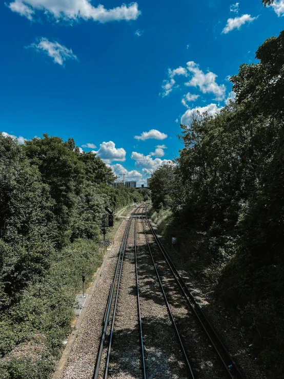 the railroad tracks are straight for the pographer