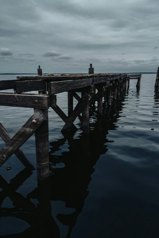 an old wooden dock extends into the water