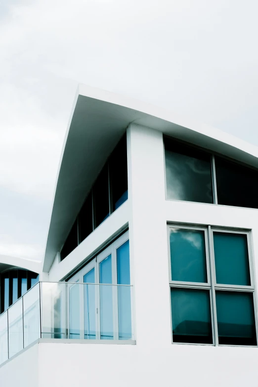 the outside of a building with blue windows