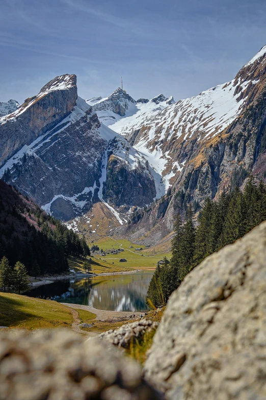 a lake in the middle of a mountain range