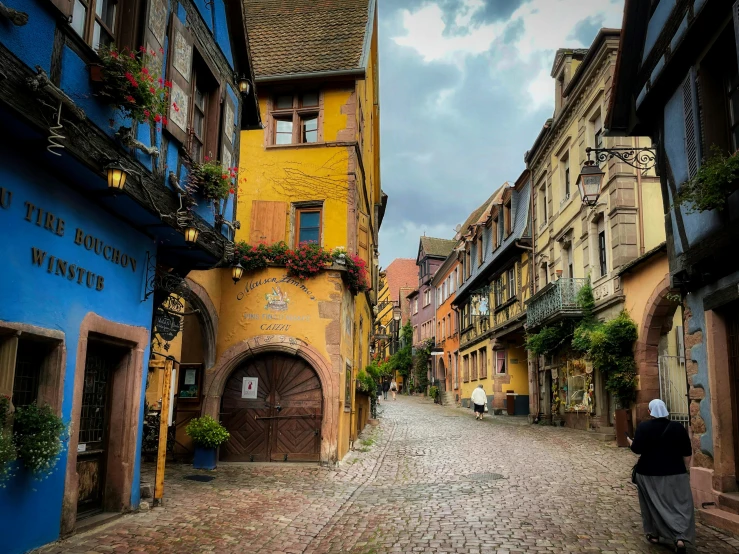 old fashion clothes is used to cover the cobblestone streets