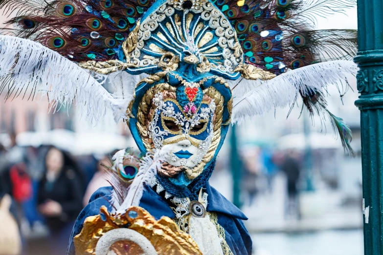 a mardi gras mask in new orleans on a city street