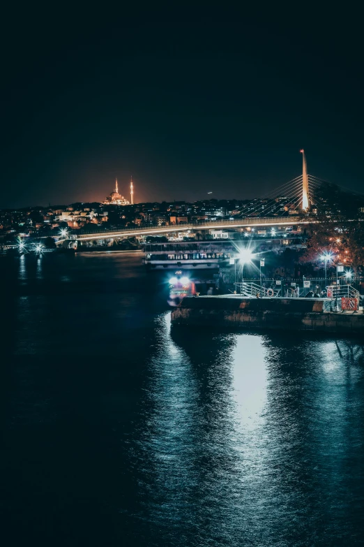 an elevated city skyline on a dark night