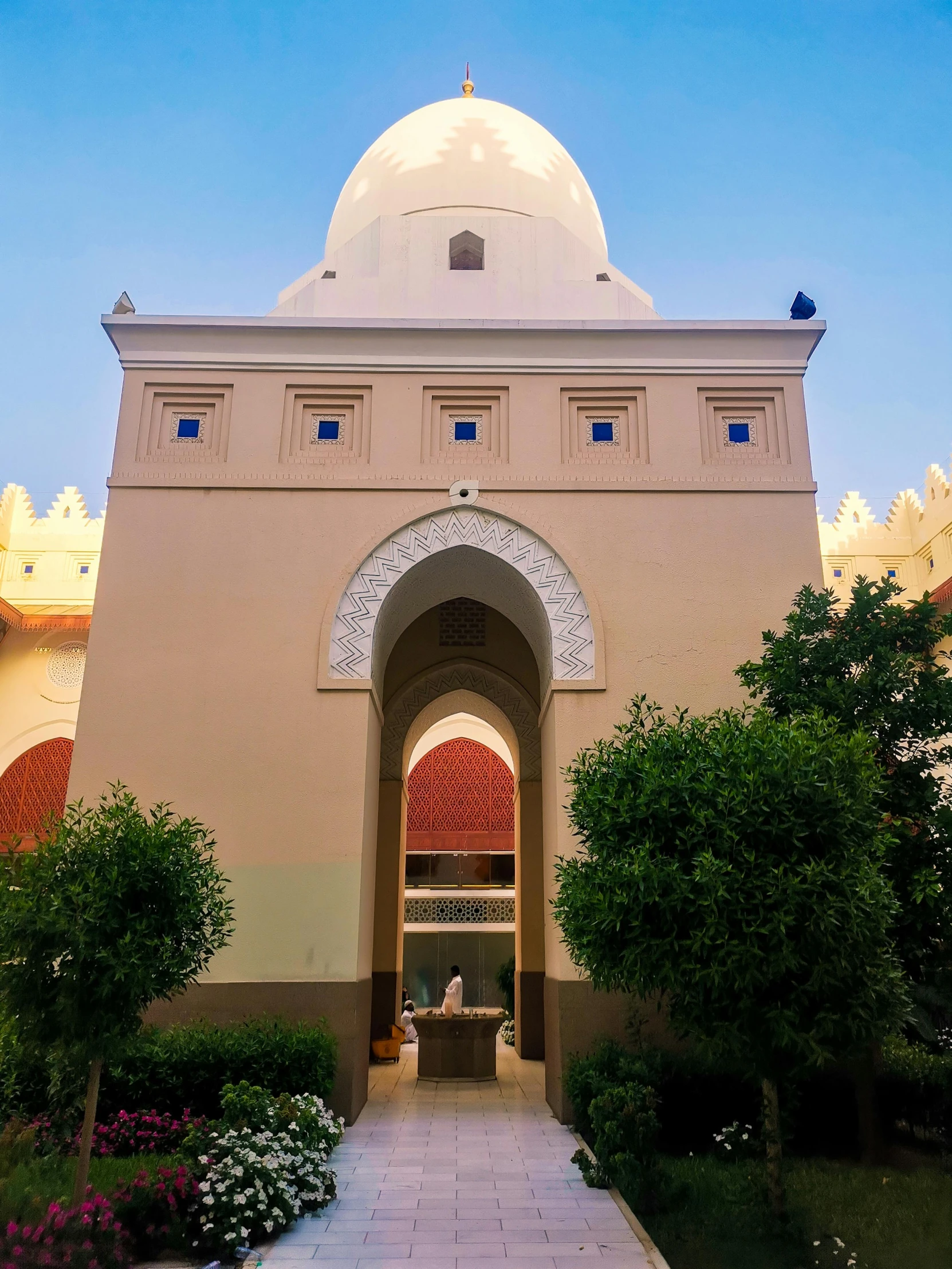 the entrance to the temple at dusk