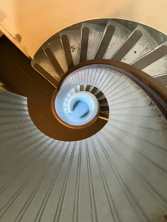 a close up view of a spiral staircase