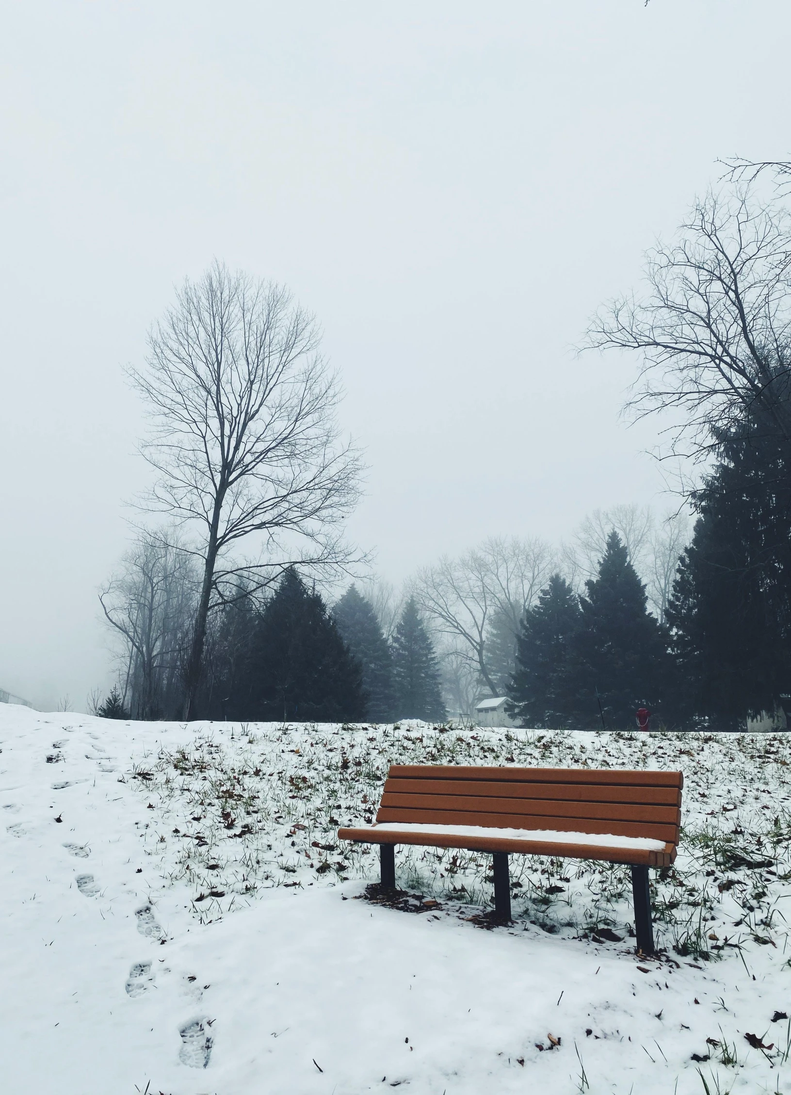 a bench sitting in the middle of some snow