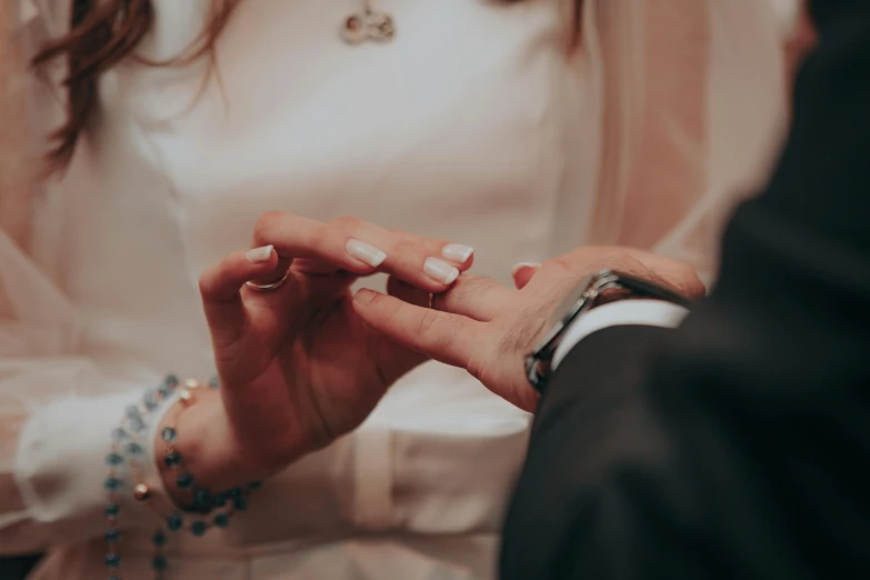 a closeup view of a couple exchanging wedding rings