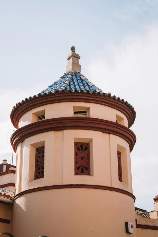 the dome of a building has blue tile on top