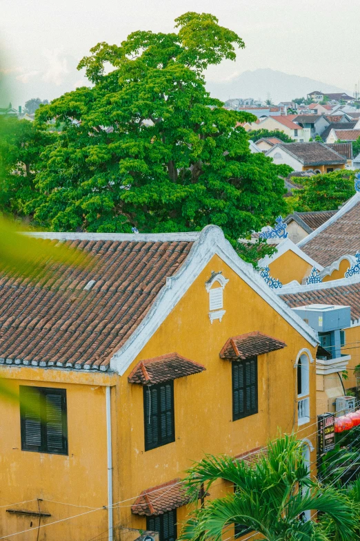 a view of a group of buildings from the outside