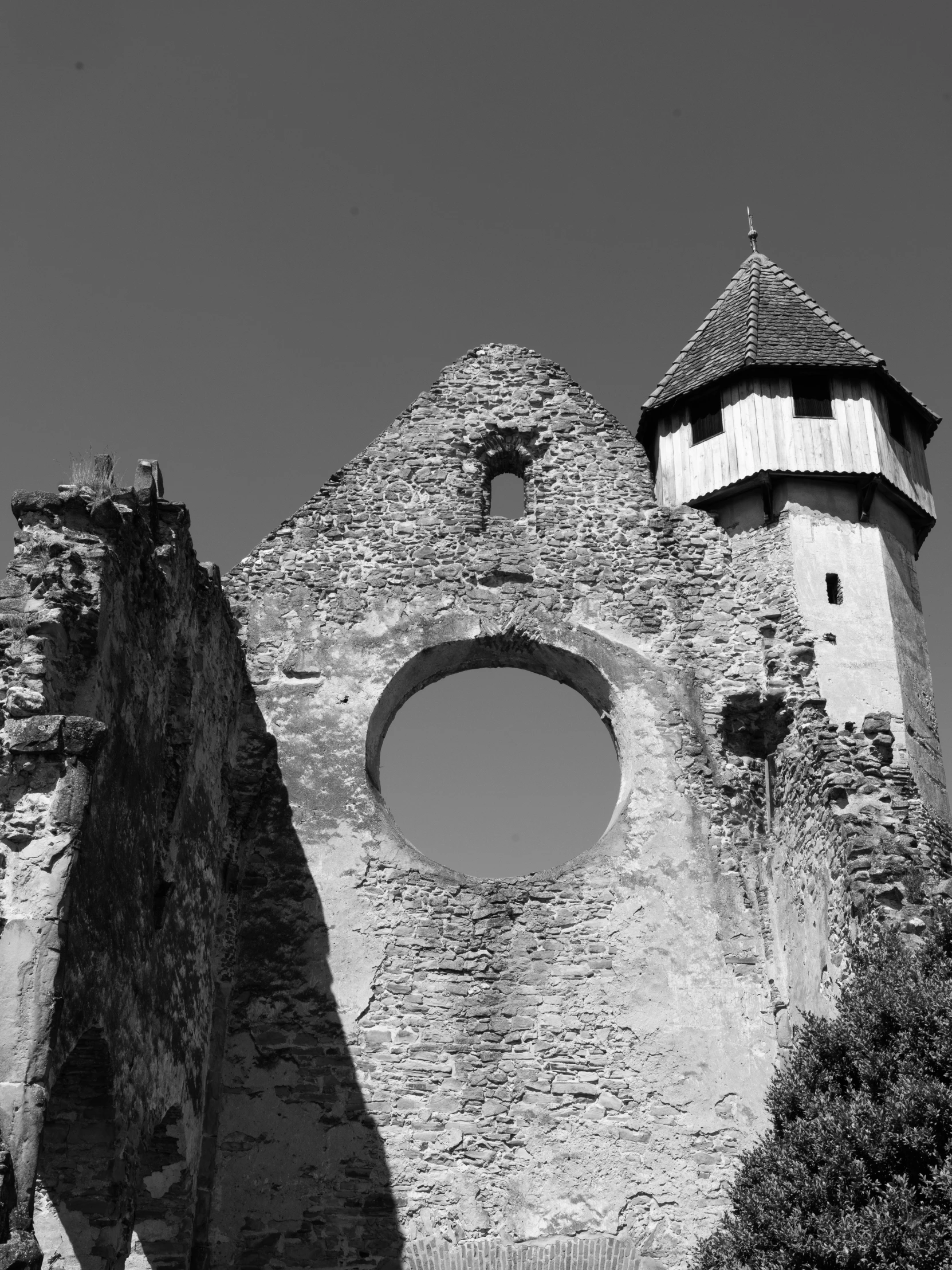 a black and white po of an old castle
