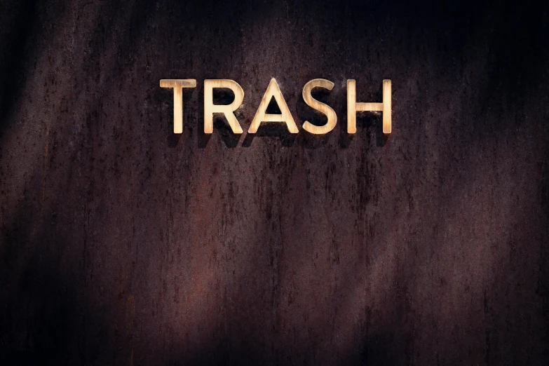 the word trash spelled in cutout letters on a wood background