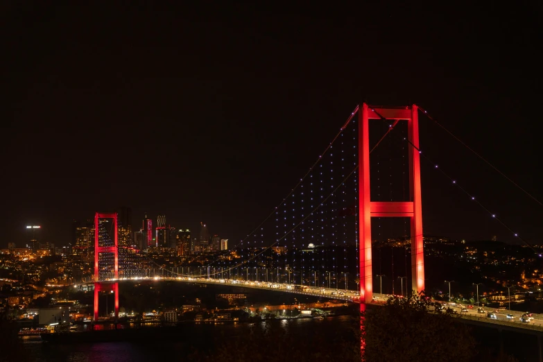 the bright red bridge is the tallest suspension bridge in the world