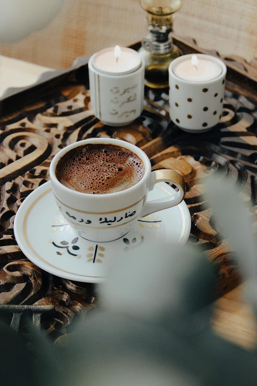 coffee cup in middle of saucer on oriental table