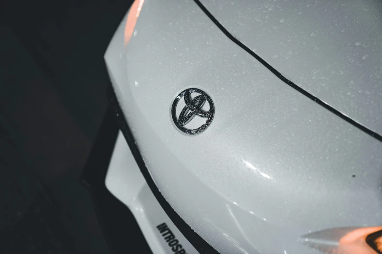 a close up s of a silver car's hood emblem