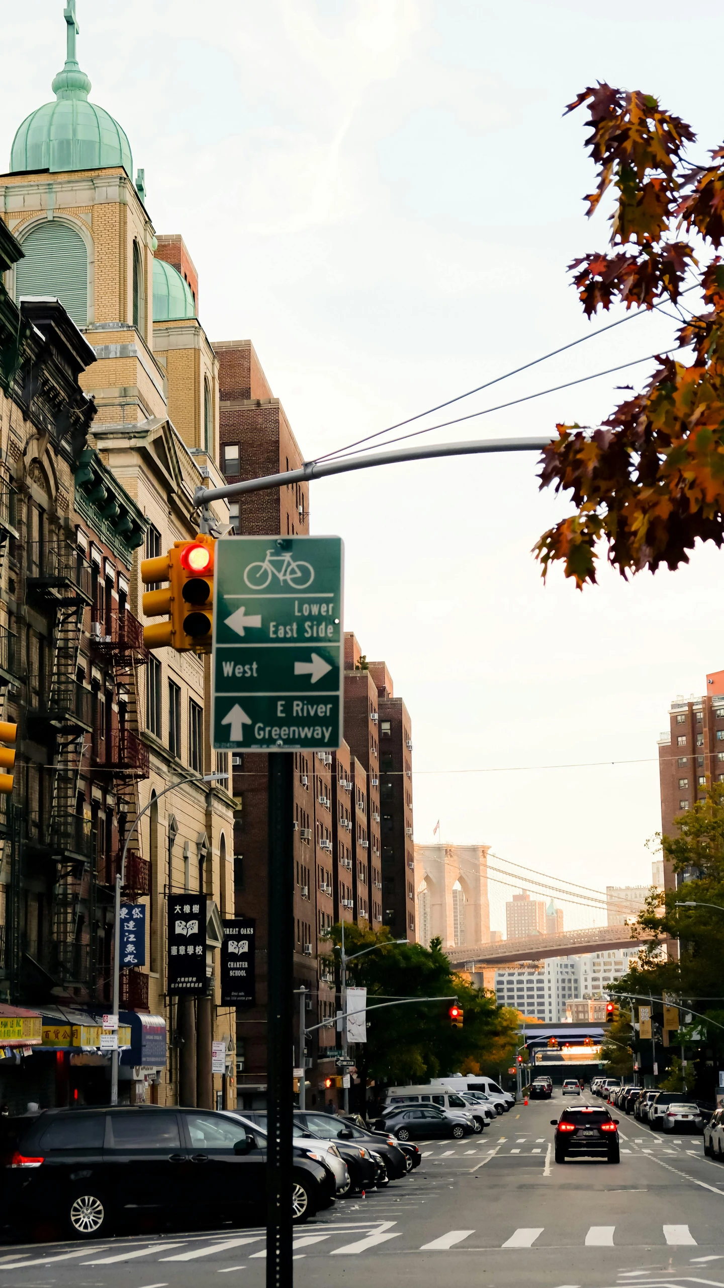 street signs and traffic lights on a city street