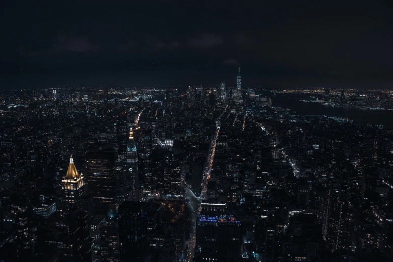 an aerial view of the city at night