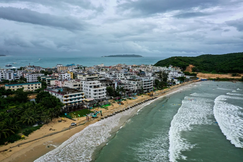 a beautiful bird's eye view shows the beach below