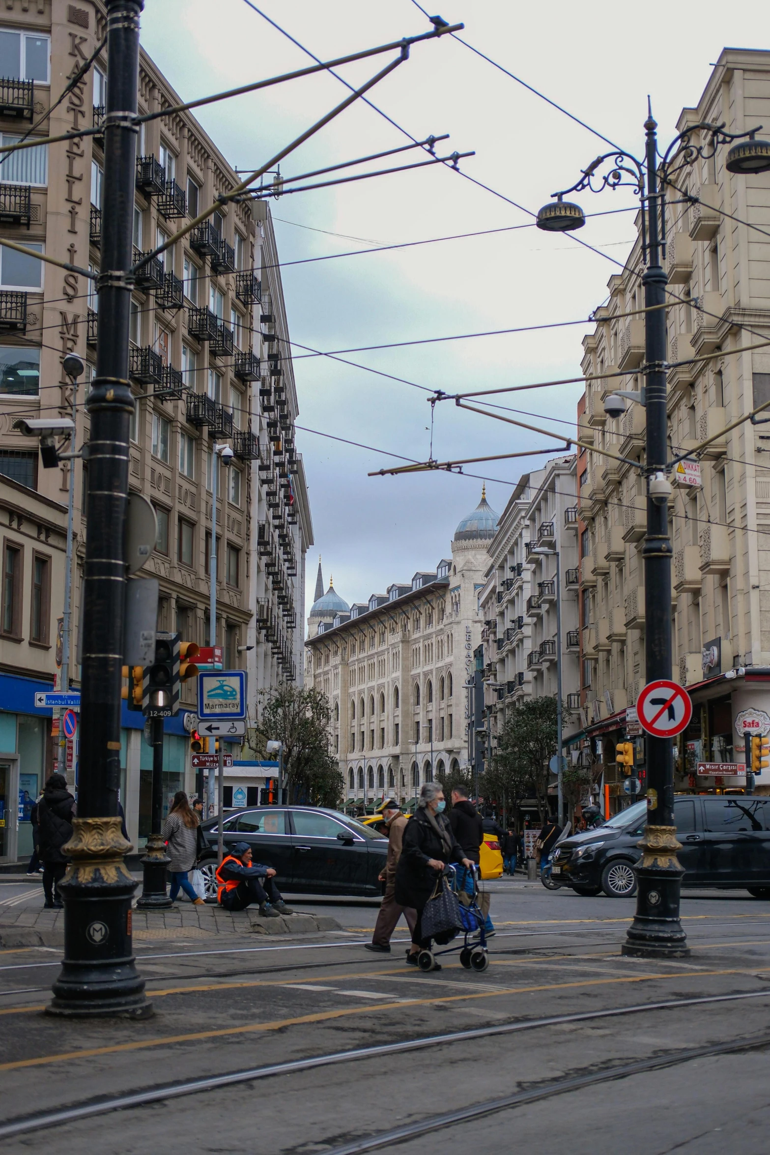 the city has cars and people on it