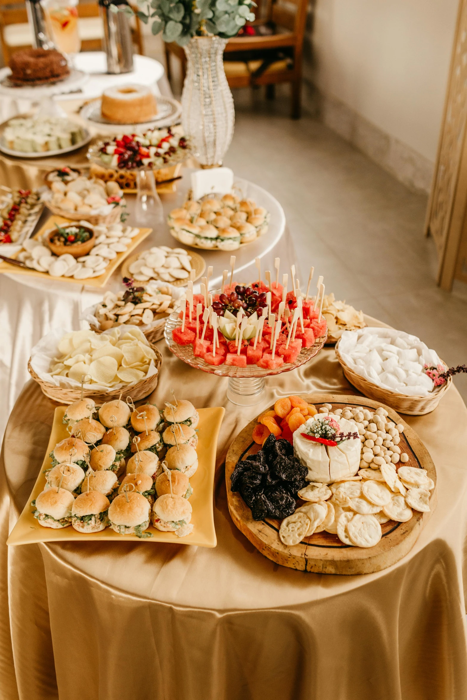 a table covered in a variety of appetizers and snacks