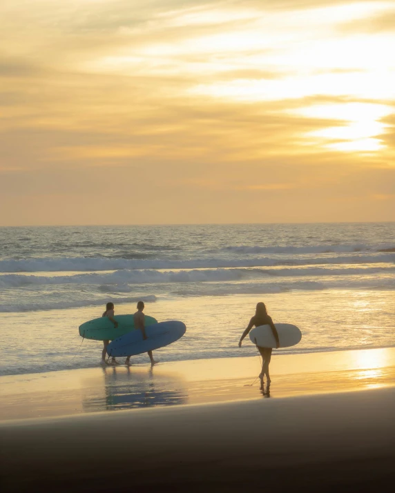 two women walking on the beach holding their surfboards