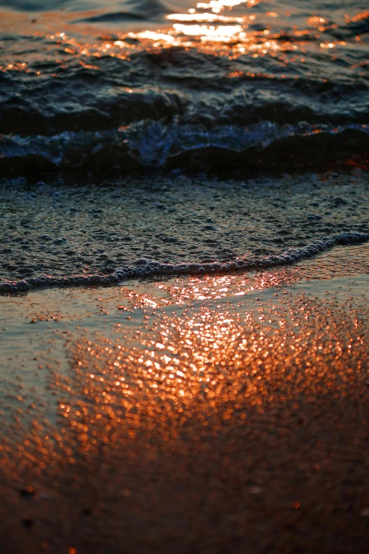 the sun reflects in a wave on the beach