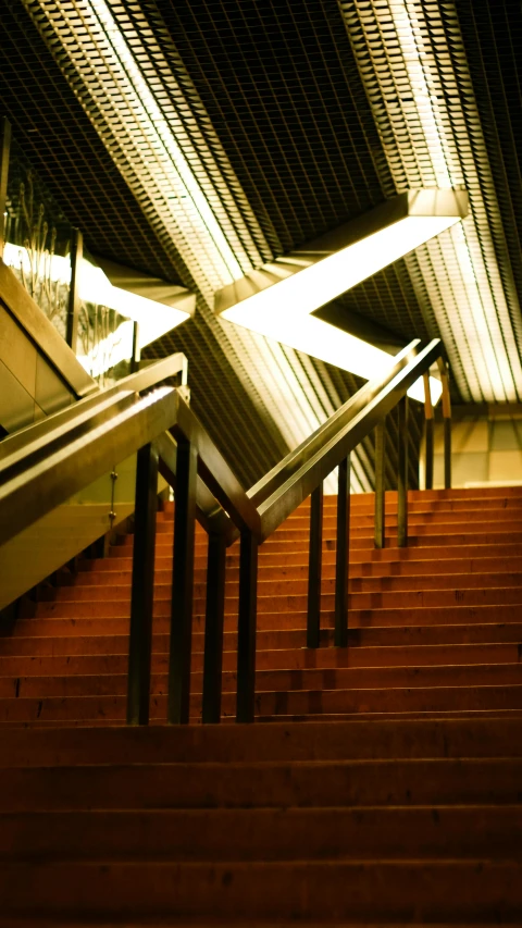 some metal and wood stairs in a building