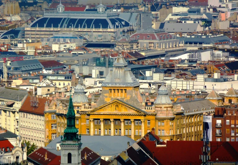 a large group of buildings sit in the city