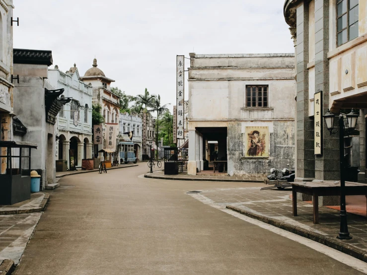 a empty street that is lined with buildings