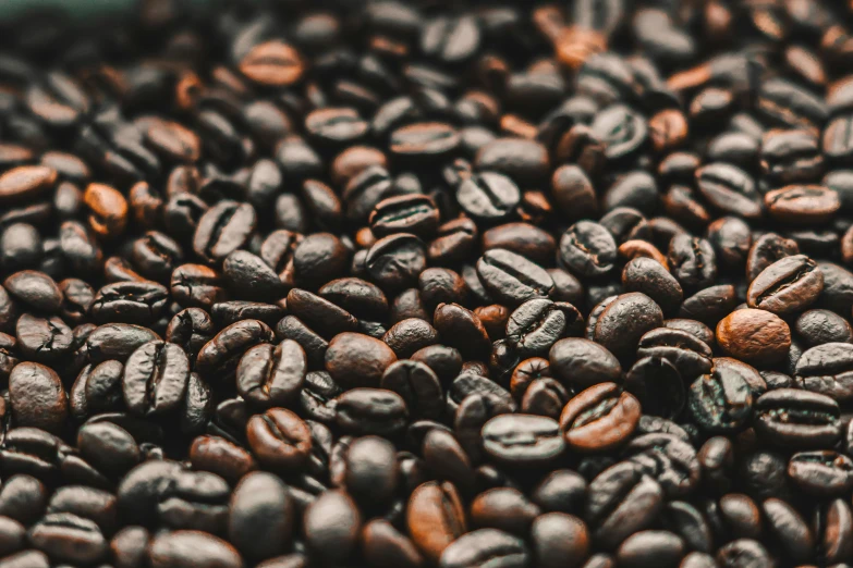 a pile of coffee beans is shown closeup