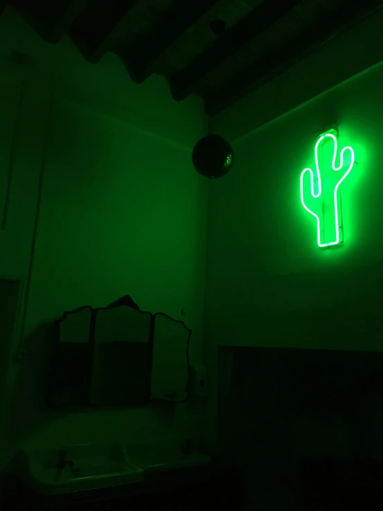 a neon sign that is in the dark