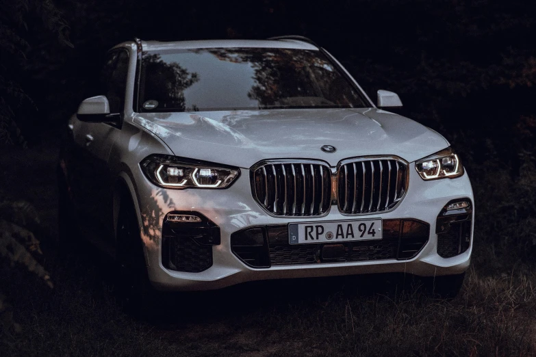 a close up of a car parked in the dark