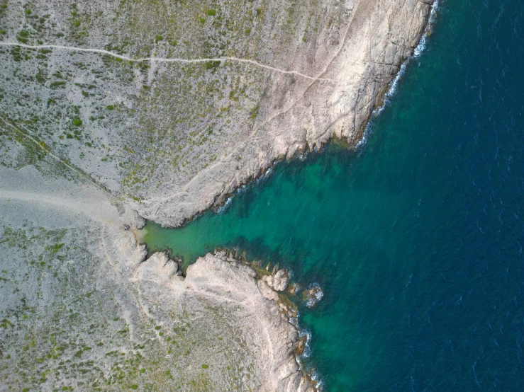 aerial view of the shoreline of a dead coast