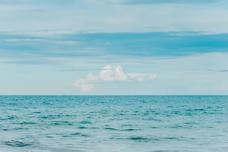 an ocean landscape showing an outcropping cloud in the sky