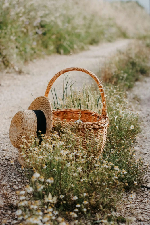 a basket that has some flowers in it