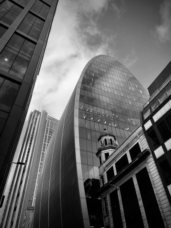 black and white pograph of buildings in a city