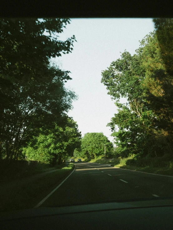 a street in front of some trees at a distance