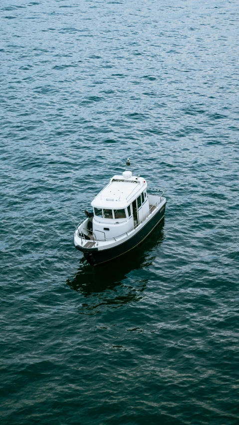 the boat is white and has a small interior