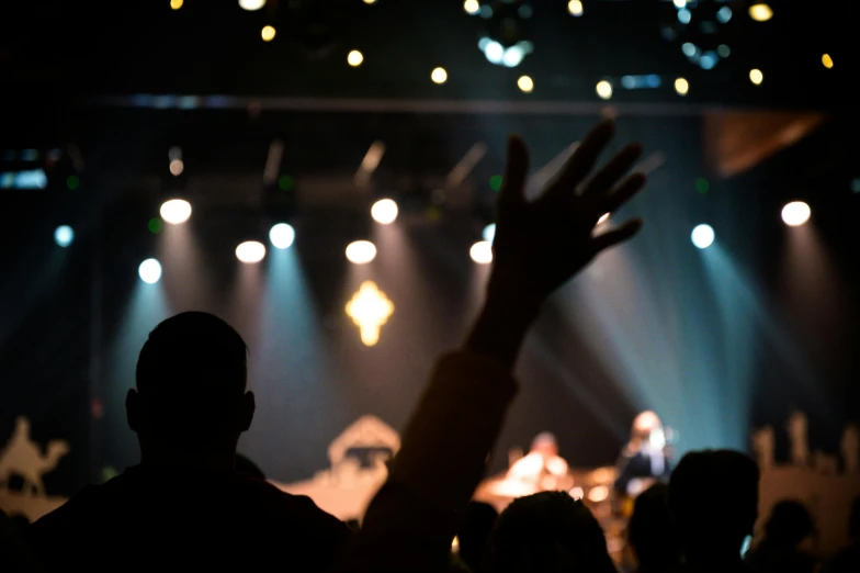 people raising their hands up to light a concert