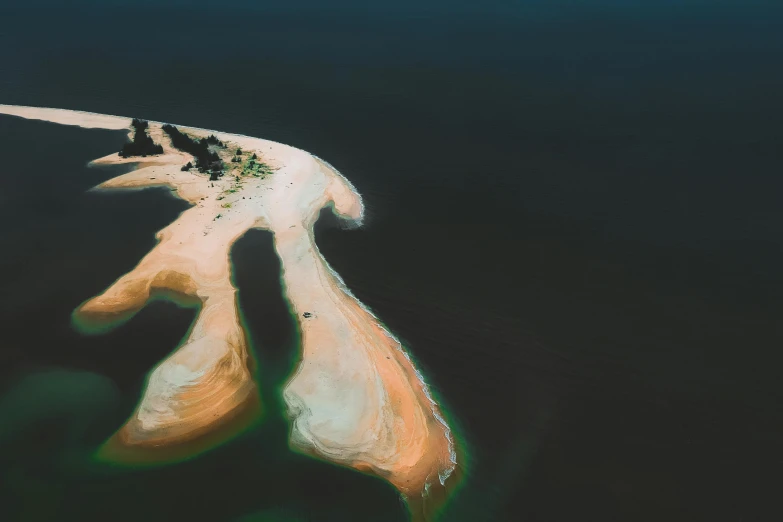 aerial view of two long stretch of sandy beach