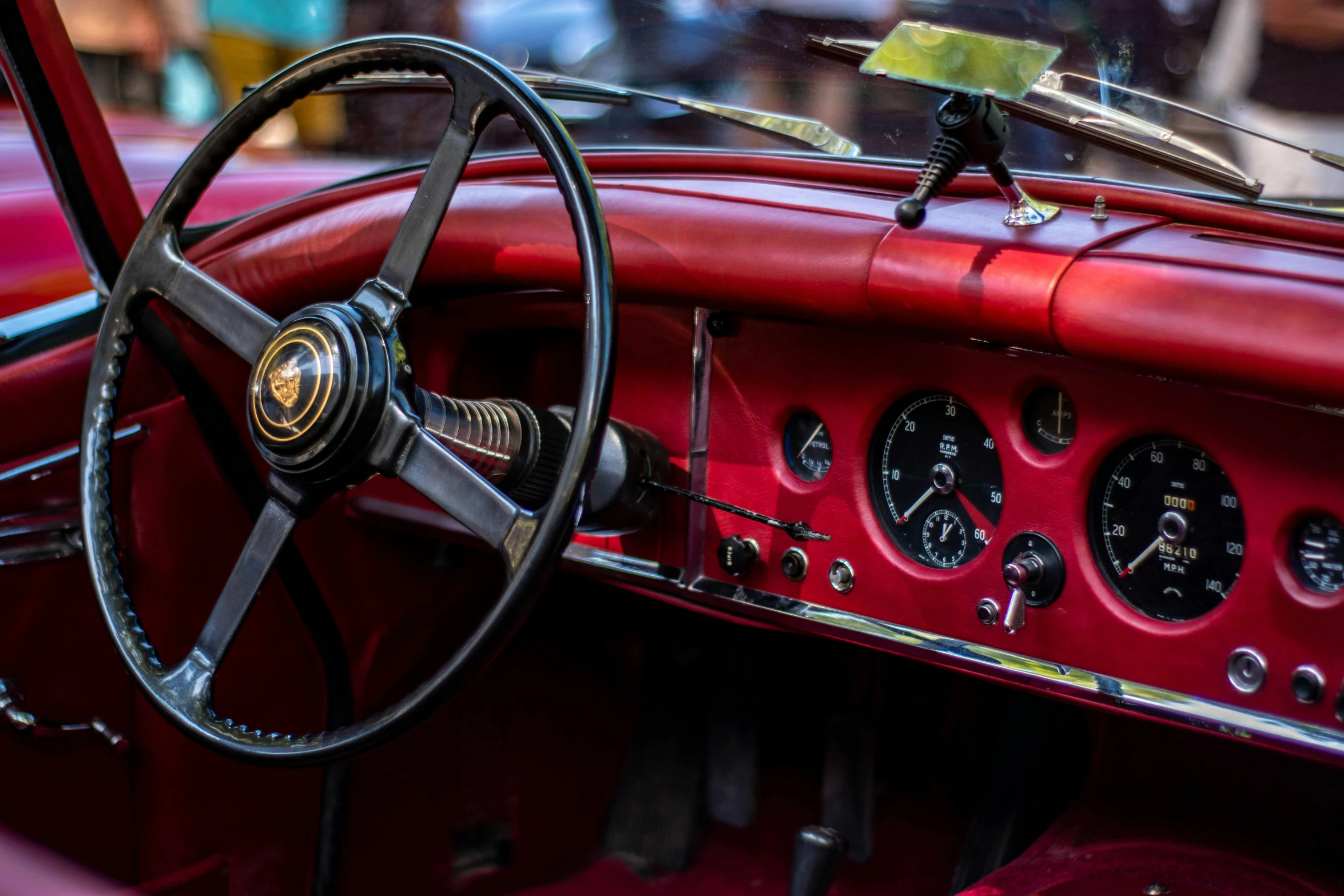 this is a red interior of an old car
