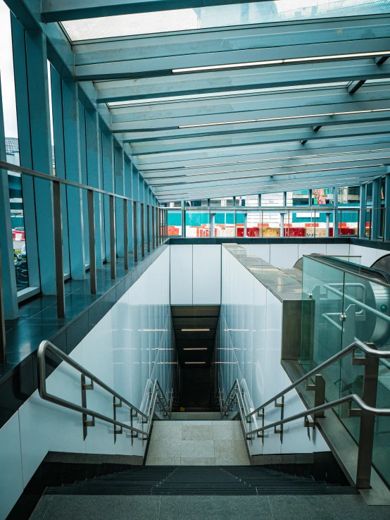 some empty steps leading up to a long building