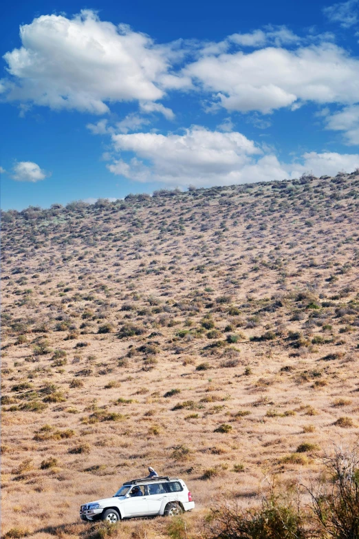 there is a car parked near a hill