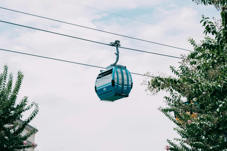 a trolly is hanging upside down outside