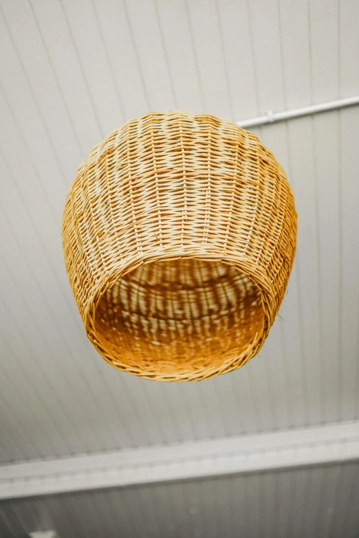 woven hanging basket with light fixture in empty room