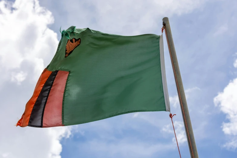 a flag is being flown on a pole