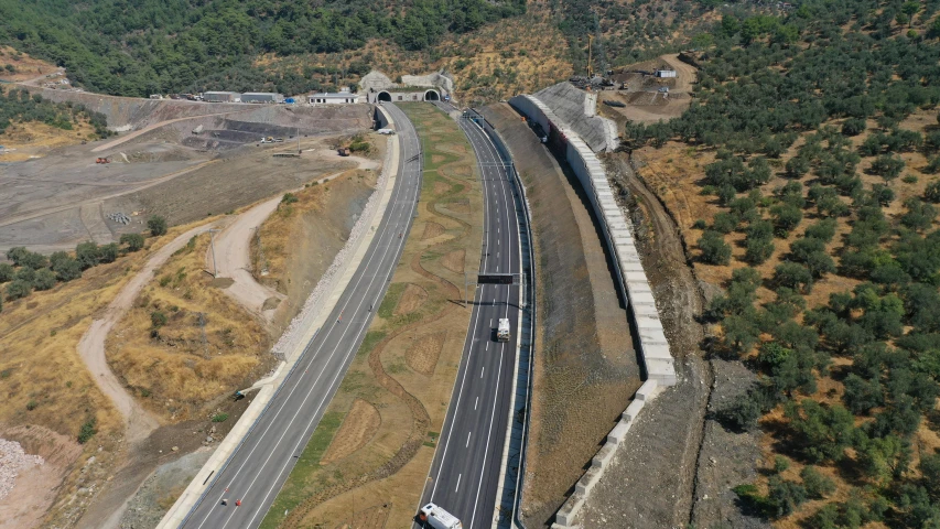 an aerial po of an interstate on its way to an island